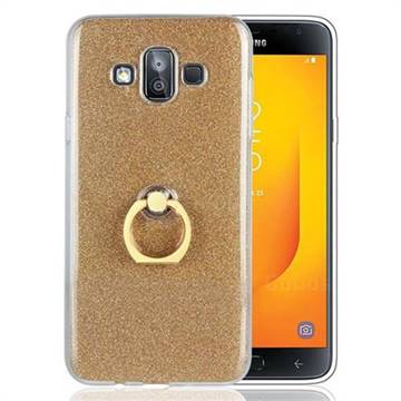 Luxury Soft TPU Glitter Back Ring Cover with 360 Rotate Finger Holder Buckle for Samsung Galaxy J7 Duo - Golden