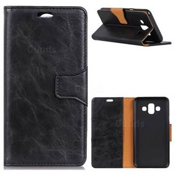 MURREN Luxury Crazy Horse PU Leather Wallet Phone Case for Samsung Galaxy J7 Duo - Black
