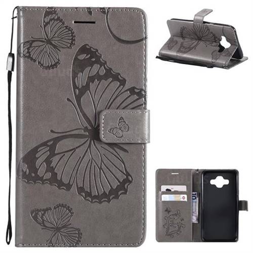 Embossing 3D Butterfly Leather Wallet Case for Samsung Galaxy J7 Duo - Gray