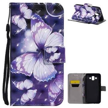 Violet butterfly 3D Painted Leather Wallet Case for Samsung Galaxy J7 Duo