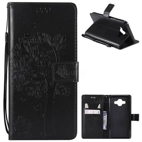 Embossing Butterfly Tree Leather Wallet Case for Samsung Galaxy J7 Duo - Black