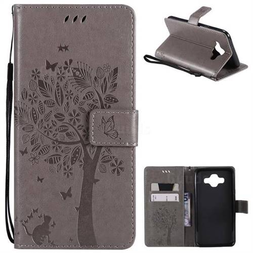 Embossing Butterfly Tree Leather Wallet Case for Samsung Galaxy J7 Duo - Grey