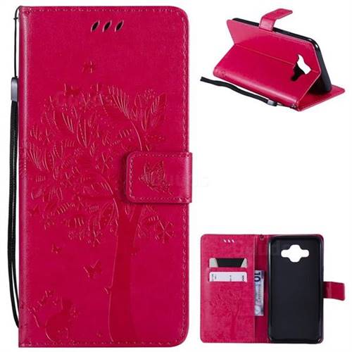 Embossing Butterfly Tree Leather Wallet Case for Samsung Galaxy J7 Duo - Rose