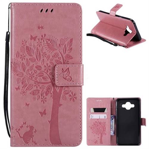 Embossing Butterfly Tree Leather Wallet Case for Samsung Galaxy J7 Duo - Pink