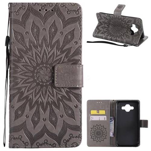 Embossing Sunflower Leather Wallet Case for Samsung Galaxy J7 Duo - Gray