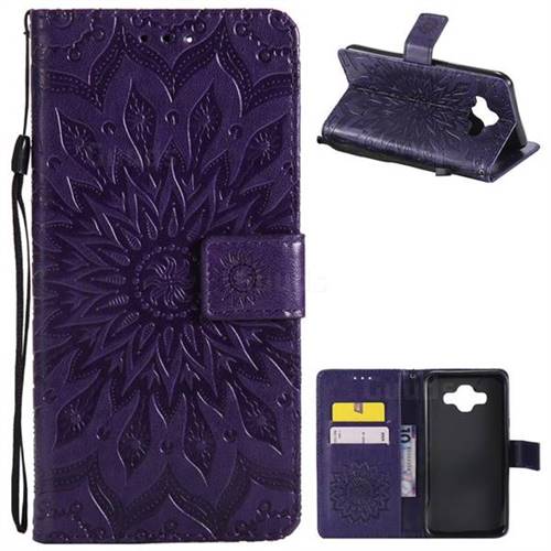 Embossing Sunflower Leather Wallet Case for Samsung Galaxy J7 Duo - Purple