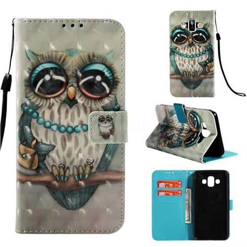 Sweet Gray Owl 3D Painted Leather Wallet Case for Samsung Galaxy J7 Duo