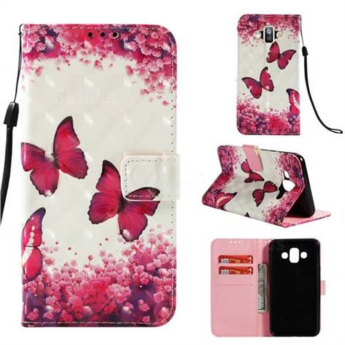 Rose Butterfly 3D Painted Leather Wallet Case for Samsung Galaxy J7 Duo