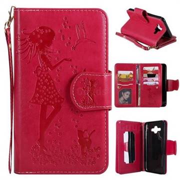 Embossing Cat Girl 9 Card Leather Wallet Case for Samsung Galaxy J7 Duo - Red