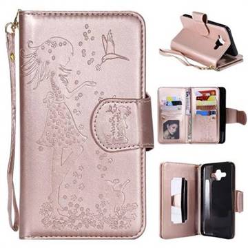 Embossing Cat Girl 9 Card Leather Wallet Case for Samsung Galaxy J7 Duo - Rose Gold