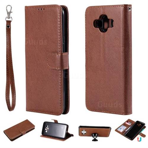 Retro Greek Detachable Magnetic PU Leather Wallet Phone Case for Samsung Galaxy J7 Duo - Brown