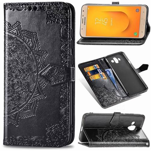 Embossing Imprint Mandala Flower Leather Wallet Case for Samsung Galaxy J7 Duo - Black
