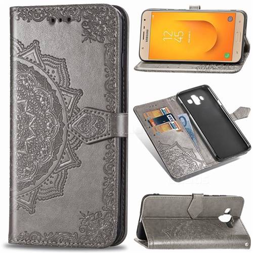 Embossing Imprint Mandala Flower Leather Wallet Case for Samsung Galaxy J7 Duo - Gray