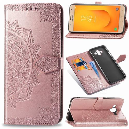 Embossing Imprint Mandala Flower Leather Wallet Case for Samsung Galaxy J7 Duo - Rose Gold