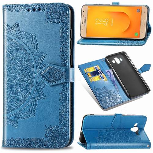 Embossing Imprint Mandala Flower Leather Wallet Case for Samsung Galaxy J7 Duo - Blue