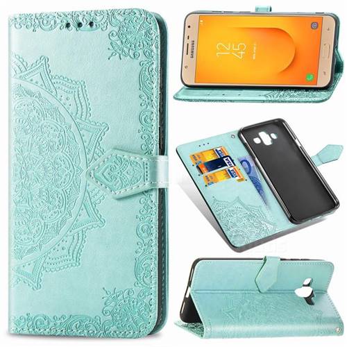 Embossing Imprint Mandala Flower Leather Wallet Case for Samsung Galaxy J7 Duo - Green