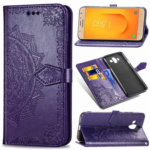 Embossing Imprint Mandala Flower Leather Wallet Case for Samsung Galaxy J7 Duo - Purple