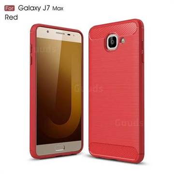 Luxury Carbon Fiber Brushed Wire Drawing Silicone TPU Back Cover for Samsung Galaxy J7 Max G615F (Red)