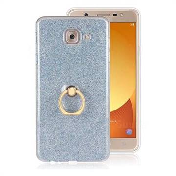 Luxury Soft TPU Glitter Back Ring Cover with 360 Rotate Finger Holder Buckle for Samsung Galaxy J7 Max G615F - Blue