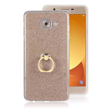 Luxury Soft TPU Glitter Back Ring Cover with 360 Rotate Finger Holder Buckle for Samsung Galaxy J7 Max G615F - Golden