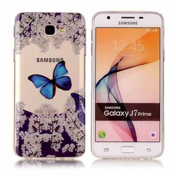 Blue Butterfly Flower Super Clear Soft TPU Back Cover for Samsung Galaxy J7 Prime G610