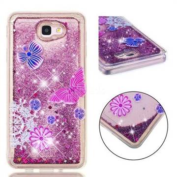 Purple Flower Butterfly Dynamic Liquid Glitter Quicksand Soft TPU Case for Samsung Galaxy J7 Prime G610