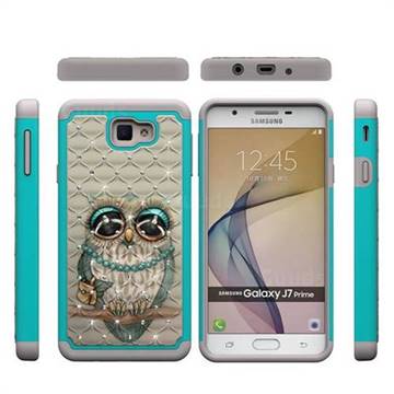 Sweet Gray Owl Studded Rhinestone Bling Diamond Shock Absorbing Hybrid Defender Rugged Phone Case Cover for Samsung Galaxy J7 Prime G610