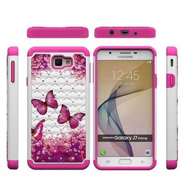Rose Butterfly Studded Rhinestone Bling Diamond Shock Absorbing Hybrid Defender Rugged Phone Case Cover for Samsung Galaxy J7 Prime G610