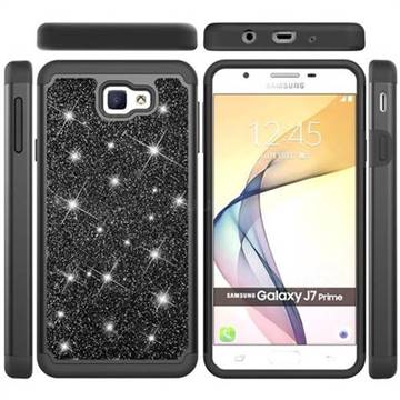 Glitter Rhinestone Bling Shock Absorbing Hybrid Defender Rugged Phone Case Cover for Samsung Galaxy J7 Prime G610 - Black