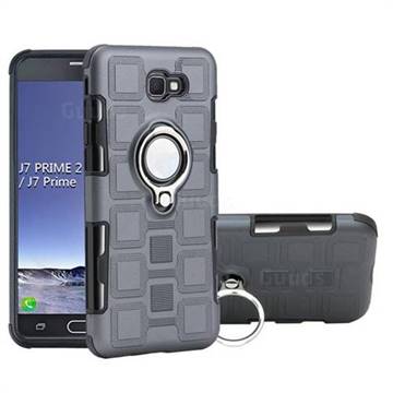 Ice Cube Shockproof PC + Silicon Invisible Ring Holder Phone Case for Samsung Galaxy J7 Prime G610 - Gray