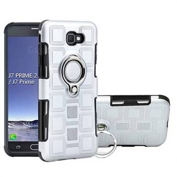 Ice Cube Shockproof PC + Silicon Invisible Ring Holder Phone Case for Samsung Galaxy J7 Prime G610 - Silver