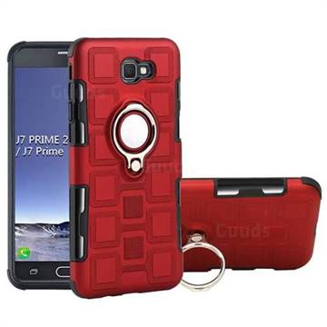 Ice Cube Shockproof PC + Silicon Invisible Ring Holder Phone Case for Samsung Galaxy J7 Prime G610 - Red