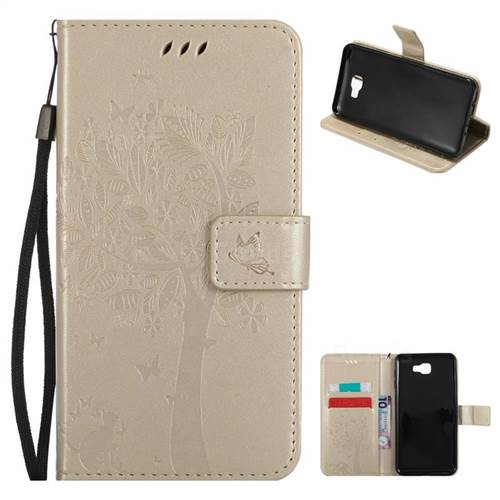 Embossing Butterfly Tree Leather Wallet Case for Samsung Galaxy J7 Prime G610 - Champagne