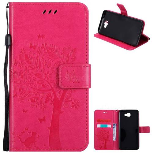 Embossing Butterfly Tree Leather Wallet Case for Samsung Galaxy J7 Prime G610 - Rose