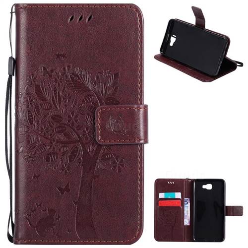 Embossing Butterfly Tree Leather Wallet Case for Samsung Galaxy J7 Prime G610 - Coffee