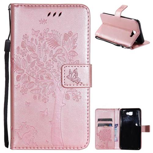 Embossing Butterfly Tree Leather Wallet Case for Samsung Galaxy J7 Prime G610 - Rose Pink