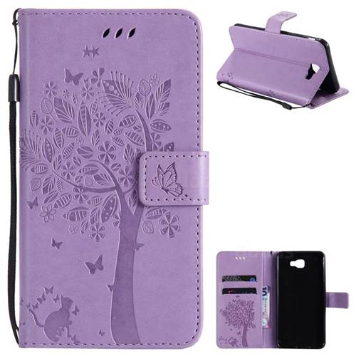 Embossing Butterfly Tree Leather Wallet Case for Samsung Galaxy J7 Prime G610 - Violet