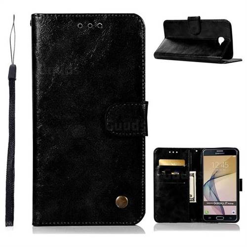 Luxury Retro Leather Wallet Case for Samsung Galaxy J7 Prime G610 - Black