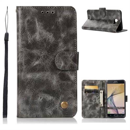 Luxury Retro Leather Wallet Case for Samsung Galaxy J7 Prime G610 - Gray