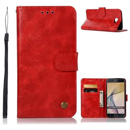 Luxury Retro Leather Wallet Case for Samsung Galaxy J7 Prime G610 - Red