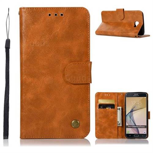 Luxury Retro Leather Wallet Case for Samsung Galaxy J7 Prime G610 - Golden