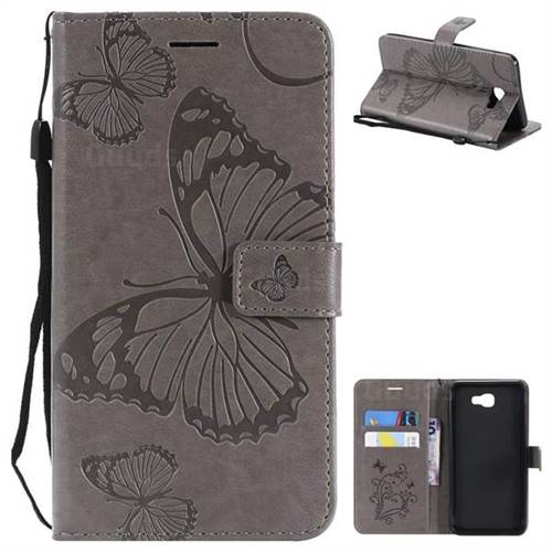 Embossing 3D Butterfly Leather Wallet Case for Samsung Galaxy J7 Prime G610 - Gray