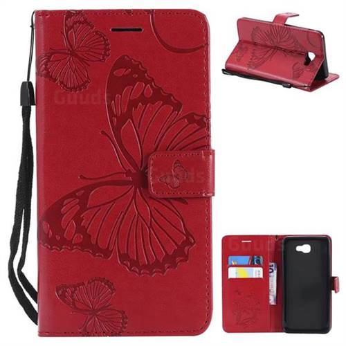 Embossing 3D Butterfly Leather Wallet Case for Samsung Galaxy J7 Prime G610 - Red