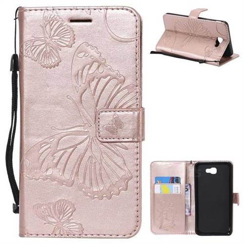 Embossing 3D Butterfly Leather Wallet Case for Samsung Galaxy J7 Prime G610 - Rose Gold
