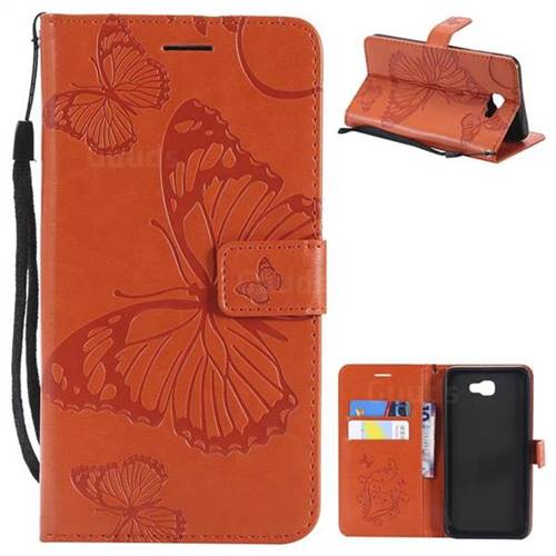 Embossing 3D Butterfly Leather Wallet Case for Samsung Galaxy J7 Prime G610 - Orange