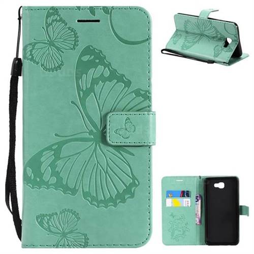 Embossing 3D Butterfly Leather Wallet Case for Samsung Galaxy J7 Prime G610 - Green