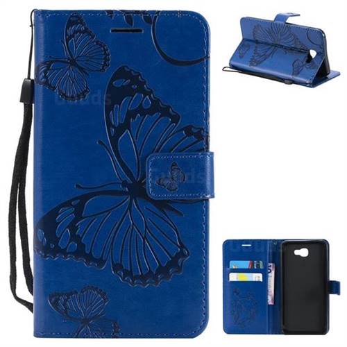 Embossing 3D Butterfly Leather Wallet Case for Samsung Galaxy J7 Prime G610 - Blue