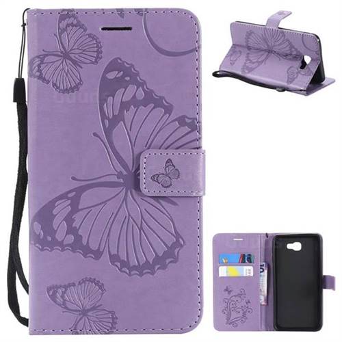 Embossing 3D Butterfly Leather Wallet Case for Samsung Galaxy J7 Prime G610 - Purple