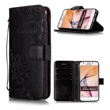 Intricate Embossing Lotus Mandala Flower Leather Wallet Case for Samsung Galaxy J7 Prime G610 - Black