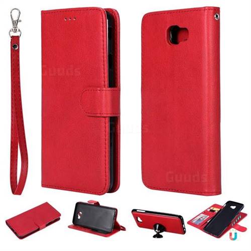 Retro Greek Detachable Magnetic PU Leather Wallet Phone Case for Samsung Galaxy J7 Prime G610 - Red